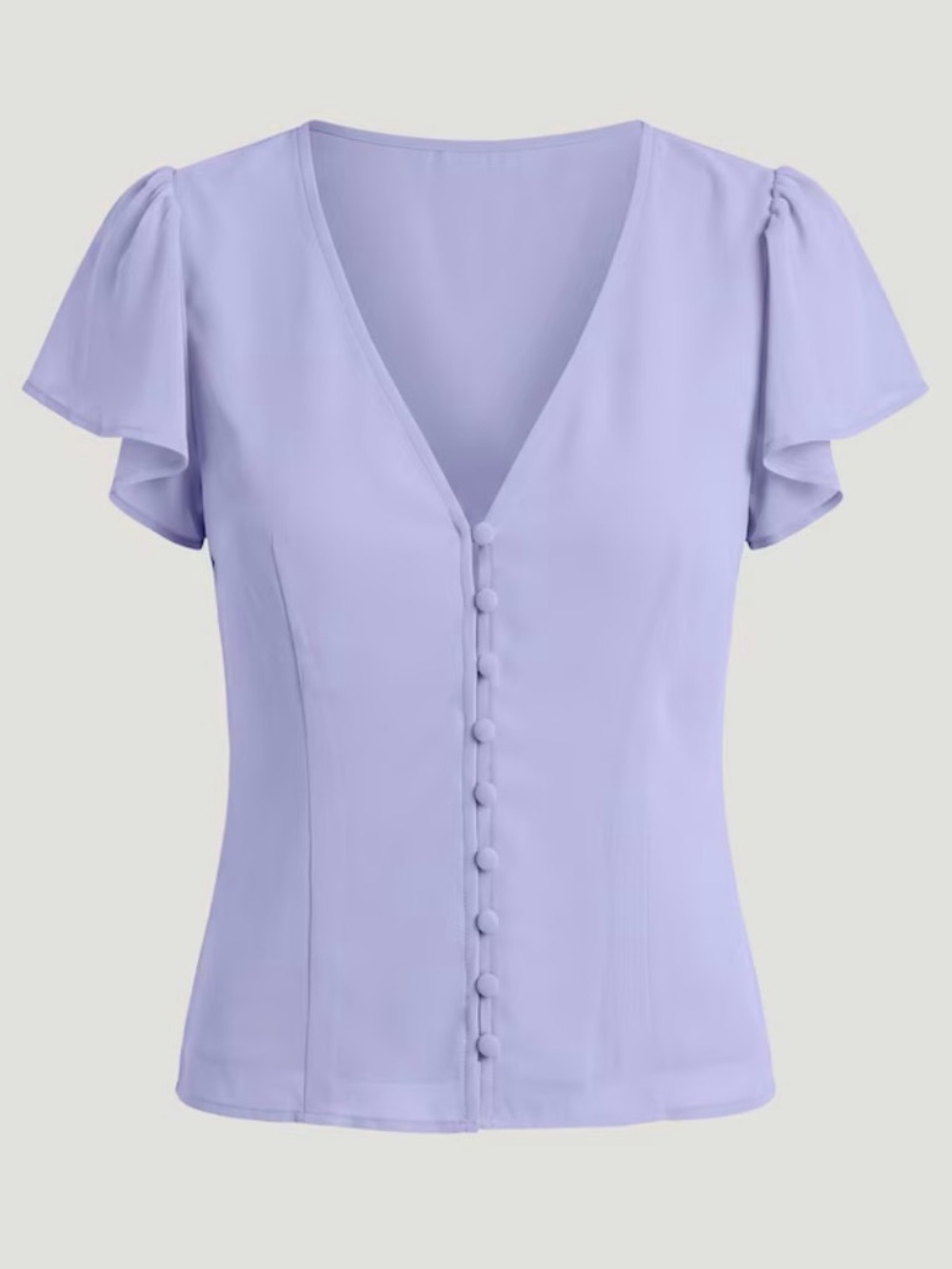 Lavender Short-Sleeve Button Front V-Neck Blouse